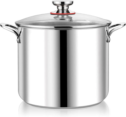 P&P CHEF 12 Quart Stainless Steel Stock Pot with Lid, Large Stockpot for Cooking Pasta Soup, Cookware for Induction Gas Electric Stoves, Visible Lid & Measuring Markings, Dishwasher Safe by PPCHEF