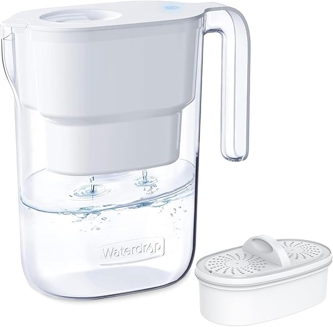 Waterdrop PT-05W Water Filter Pitcher, 7-Cup Capacity, NSF Certified, 5X Longer Filter Life, Up to 200 Gallons, for Fridge, Countertop, and Gift Giving, Reduces PFOA/PFOS, Chlorine, White by Waterdrop