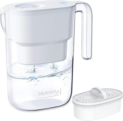 Waterdrop PT-05W Water Filter Pitcher, 7-Cup Capacity, NSF Certified, 5X Longer Filter Life, Up to 200 Gallons, for Fridge, Countertop, and Gift Giving, Reduces PFOA/PFOS, Chlorine, White by Waterdrop