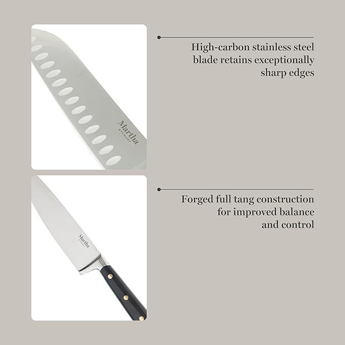 Martha Stewart 16-Piece Lockton High Carbon Stainless Steel Knife Block Set - Forged Full Tang Chef Knives, Acacia Wood Block, Triple Riveted Handles, Black & Gold - Image 5
