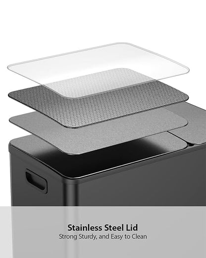 Lovewind Double Trash Can Kitchen, 13+5.5 Gallon Stainless Steel Dual Trash and Recycle Bin Combo with Silent Close Lid, Heavy-Duty Foot Pedal, Easy to Clean Garbage Can for Large Families, Black