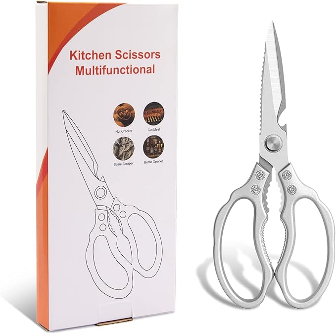 CGBE Kitchen Scissors, Multi-Purpose Kitchen Shears, Heavy Duty Dishwasher Safe Food Scissors for Chicken, Poultry, Fish, Meat & Herbs with Non-Slip Grips - Sliver - Image 7