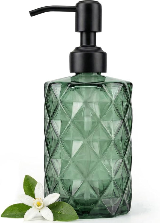 JASAI Forest Green Glass Soap Dispenser with Black Rustproof Pump, Refillable Small Soap Dispenser for Kitchen and Bathroom. by JASAIHOME