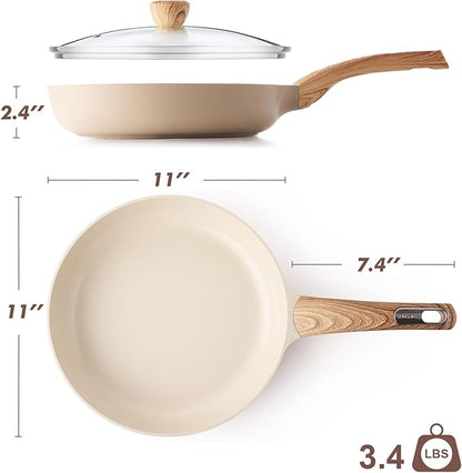 SENSARTE Ceramic Nonstick Frying Pan Skillet with Lid 11inch, Non Stick Pan Omelette Pans, Non-toxic Kitchen Cooking Chef's Pan, Free of Intentionally Added PFOA/PFAS/PTFE, Induction Compatible, Taupe - Image 9