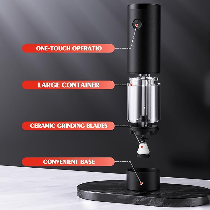 Electric Salt and Pepper Grinder Set Automatic Battery Pepper Mill Shakers Adjustable Coarseness Easy Filling Upgraded Larger Capacity with Led (1 Pack Black） - Image 7
