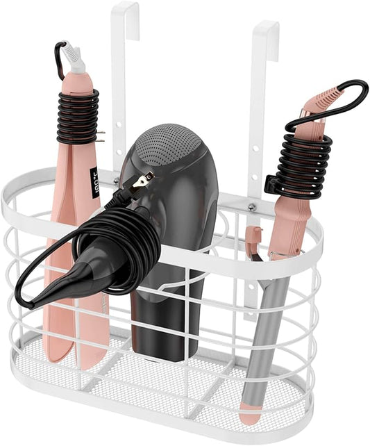 Hair Dryer Holder 3 in 1 Hair Tool Organizer Djustable Height Wall Mounted/Cabinet Door Bathroom Organizer Under Sink for Flat Irons, Curling Wands, Hair Straighteners