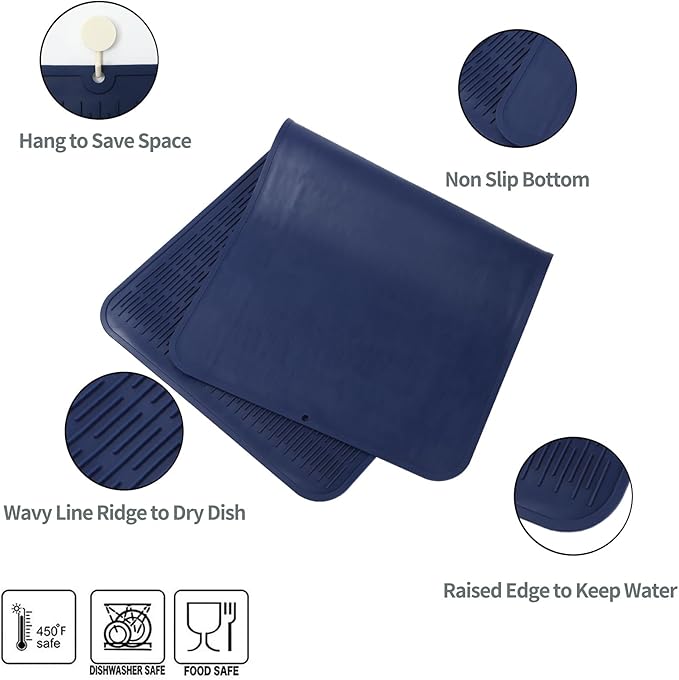 MicoYang Silicone Dish Drying Mat for Multiple Usage,Easy clean,Eco-friendly,Heat-resistant Silicone Mat for Kitchen Counter or Sink,Refrigerator or Drawer Liner Navy Blue 5XL 36inches x 18inches - Image 3