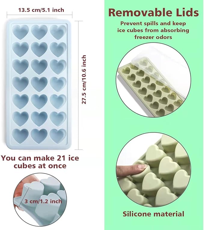 Heart Shape Ice Cube Tray, 21 Holes Silicone Ice Cube Mold with Removable Lid Flexible for Whiskey Cocktail Chocolate - Image 2