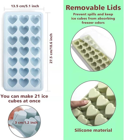 Heart Shape Ice Cube Tray, 21 Holes Silicone Ice Cube Mold with Removable Lid Flexible for Whiskey Cocktail Chocolate - Image 2