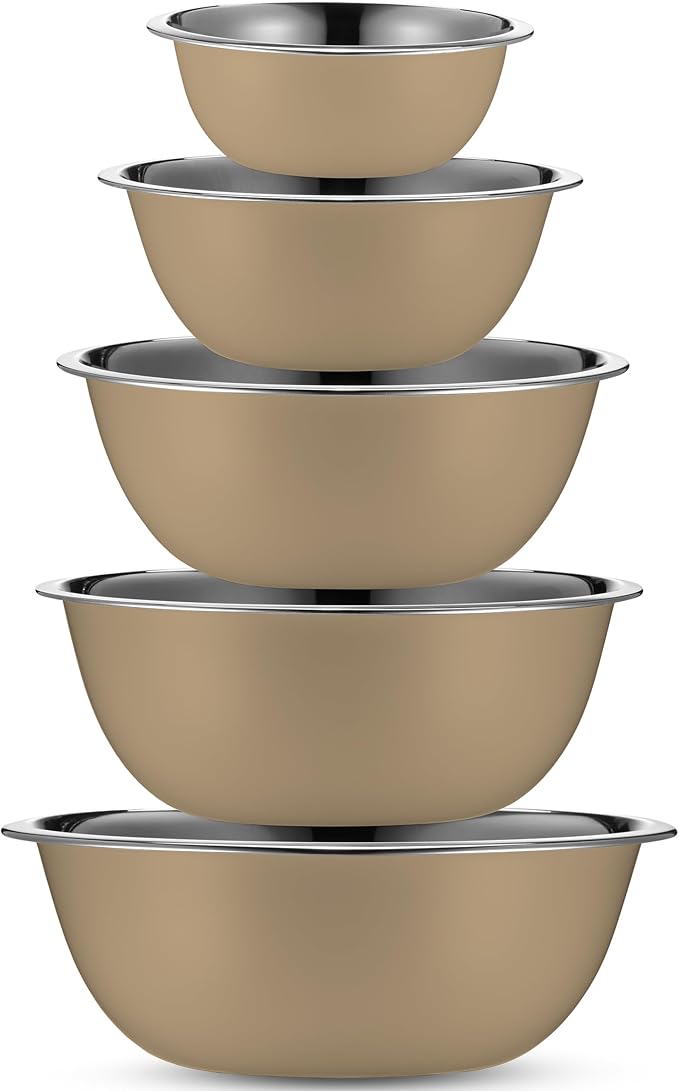 WHYSKO Meal Prep Stainless Steel Mixing Bowls Set, Home, Refrigerator, and Kitchen Food Storage Organizers | Ecofriendly, Reusable, Heavy Duty (Khaki) - Image 2