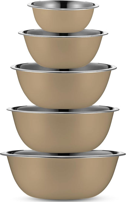 WHYSKO Meal Prep Stainless Steel Mixing Bowls Set, Home, Refrigerator, and Kitchen Food Storage Organizers | Ecofriendly, Reusable, Heavy Duty (Khaki) - Image 2