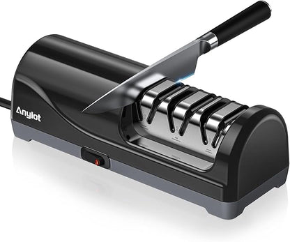 Electric Knife Sharpener for Kitchen, 3-Stage Knife Sharpener Electric with 100% Diamond Abrasives, 20° Precision Angle Guide, Fast & Safe Sharpening for Chef Knives, Home Use & Beginners (Black) by Anylot