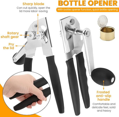 Commercial Can Opener, Crank Can Openers Manual, Heavy Duty Handheld Stainless Steel Cans Opener Bottle Openers with Long 360° Turn Wheel Handle for Seniors Kitchen(SIZE:Non-magnetic)