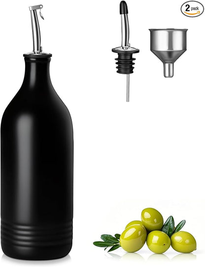 vancasso 20 Oz Ceramic Olive Oil Dispenser Bottle, Bottle Dispenser with Spout and Funnel for Kitchen,Suitable for Oil, Vinegar, Coffee Syrups & Other Liquids，BK by vancasso