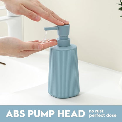 Small Soap Dispenser for Bathroom and Kitchen, Modern Farmhouse Striped Style Plastic Hand Soap Dish Soap Dispenser with Pump Light Blue - Image 4