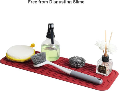 ZLR Silicone Sponge Holder & Sink Caddy Tray (6" x 17") - Narrow Dish Drying Mat for Kitchen Counter - Waterproof Soap Dispenser Organizer, Non-Slip Bathroom Vanity Tray (Lava Red) - Image 8