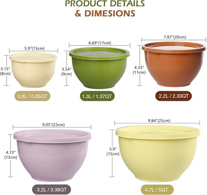 Greentainer Plastic Mixing Bowls with Lids Set for Kitchen, 5 Set Nesting Bowls for Mixing, Baking, Prepping, Cooking and Serving Food, Mixing Bowls Dishwasher, Microwave Safe - Image 2