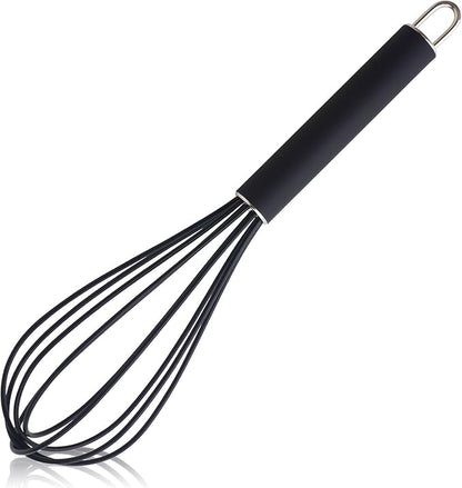 GorGin high temperature and easy to clean silicone whisk, stirrer, 10 inch, grip good grip design for Blending Whisking Beating Stirring Cooking Baking (1 Pack | black) by GorGin