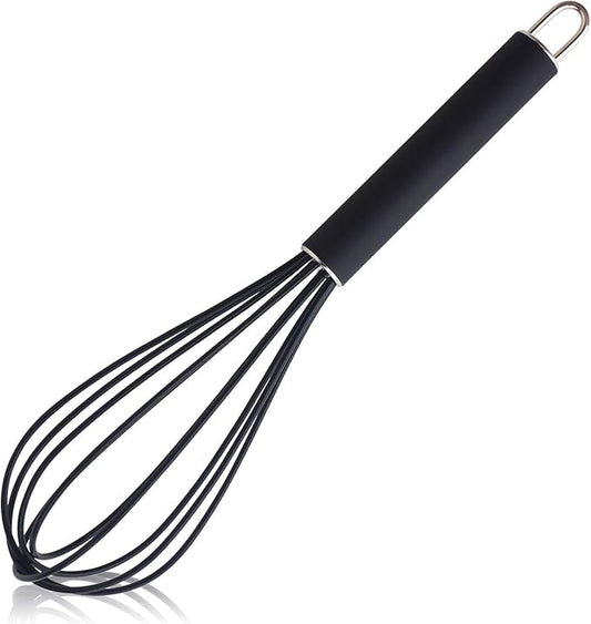 GorGin high temperature and easy to clean silicone whisk, stirrer, 10 inch, grip good grip design for Blending Whisking Beating Stirring Cooking Baking (1 Pack | black) by GorGin