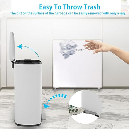 BestMassage 13 Gallon (50L) Stainless Steel Trash Can with Lid, Removable Inner Bucket, Foot Pedal, Soft Close for Home, Kitchen, Office