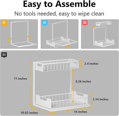 Ceetug Under Kitchen Sink Organizers and Storage Pull Out 2 Tier Metal Bathroom Cabinet Organizer (White, 2 Pack) - Image 2