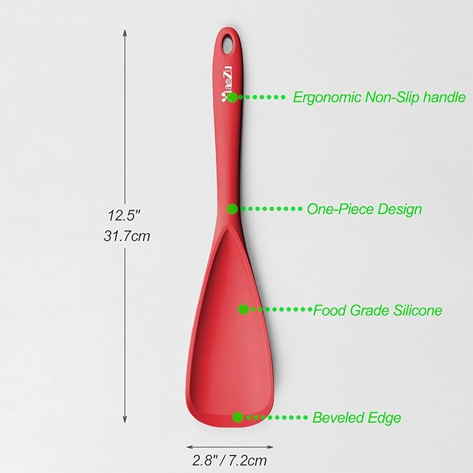 Silicone Spatula Spoon, Great for Both Cooking and Serving Durable BPA-Free Matte Black Silicone, Seamless Design, Safe for Nonstick Cooking Surfaces, 2-Pcs, Red - Image 2