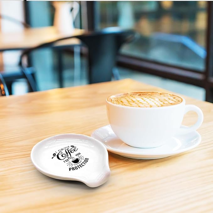 Funny Coffee Spoon Holder-Coffee Spoon Rest-Cafe Bar Station Accessories-I Drink Coffee For Your Protection Sign