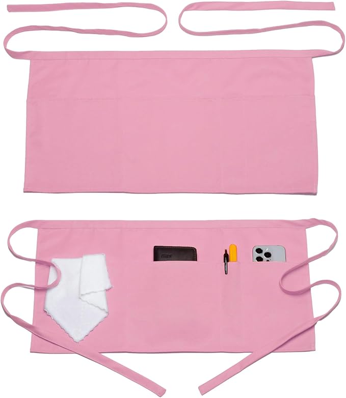 Argstar 2 Pack Server Apron with 4 Pockets, Waitress Waiter Waist WaterDrop Resistant Short Aprons