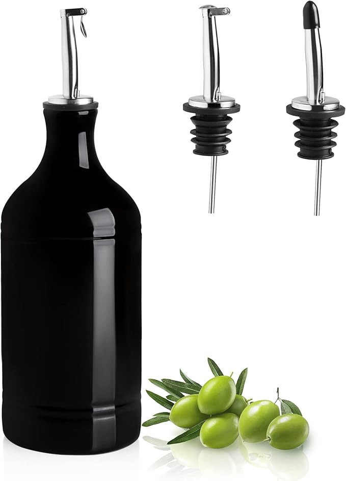 Sweejar Ceramic Olive Oil Dispenser Bottle, Opaque Oil Cruet Protects to Reduce Oxidation, Suitable for Storage Vinegar, Coffee Syrups & Other Liquids, Pack of 1, 15.5 Fl Oz (Black) by Sweejarco1949