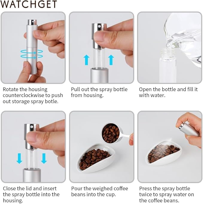 watchget Coffee Bean Dosing Cup & Static Reduction Spray Bottle Kit for Espresso Bar, Ceramic Single Dose Tray for Brewing/Tea, Barista Accessories Set, White - Image 4