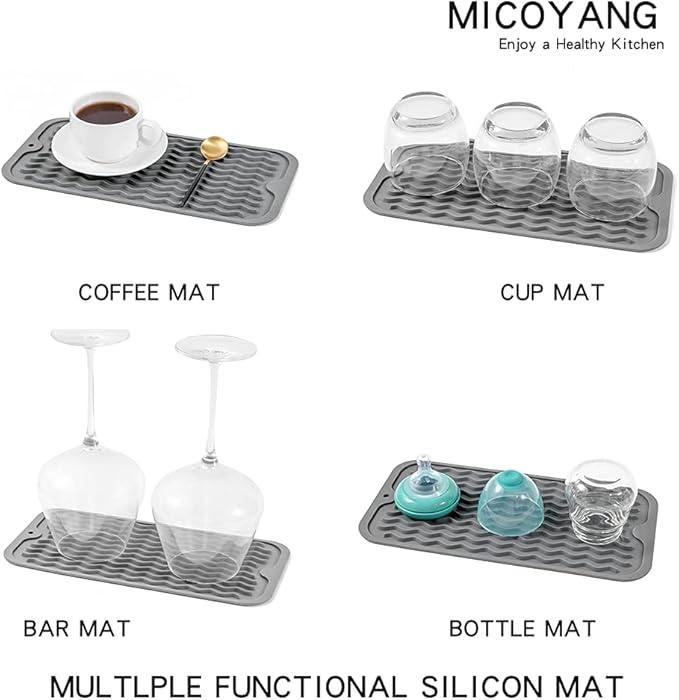 MicoYang Silicone Dish Drying Mat for Multiple Usage,Easy clean,Eco-friendly,Heat-resistant Silicone Mat for Kitchen Counter or Sink,Refrigerator or Drawer Liner Grey S 12 inches x 6 inches - Image 4