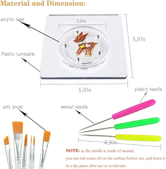 Sugar Cookie Decorating Tools - Acrylic Turntable, 6 Decoration Brushes, Anti-Slip Silicone Mat & 3 Cookie Scribe Needles
