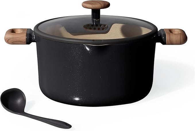 CAROTE Stock Pot with Lid, 7Quart Ceramic Soup Pot Non Toxic, Nonstick Cooking Pot for Pasta, Induction Ready, Even Heating, Dishwasher Safe, Black by CAROTE