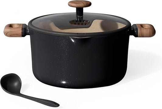 CAROTE Stock Pot with Lid, 7Quart Ceramic Soup Pot Non Toxic, Nonstick Cooking Pot for Pasta, Induction Ready, Even Heating, Dishwasher Safe, Black by CAROTE