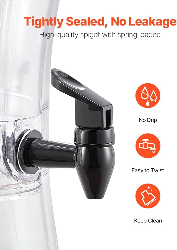 VEVOR Beverage Dispenser, 3.4 Gallon Drink Dispenser for Parties, Plastic Juice Dispensers with No-Drip Spigot, Iced Tea Lemonade Juice Water Dispensers, for Restaurants, Hotels, Parties - Image 3