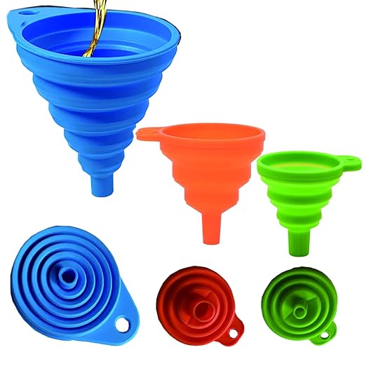 Kitchen Funnel Set of 3,Small,Medium and Large,Kitchen Gadgets Accessories Foldable Silicone Collapsible Food Grade Funnels for Kitchen Use Daily Cooking Filling Bottles Liquid Powder Transfer by Unknown