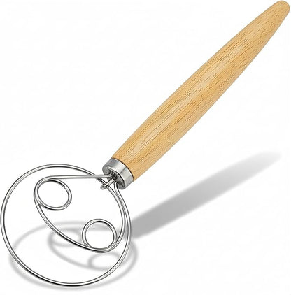 Danish Dough Whisk Stainless Steel Wooden Handle for Sourdough Bread Pizza and Pastry Making by YIGEDA