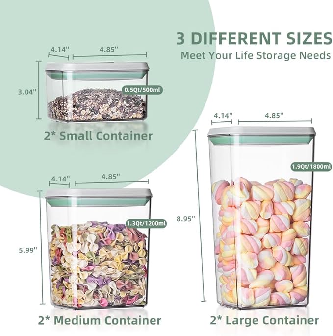 Ankou Airtight Food Storage Container Sets with Lids 6Pcs Pop Containers for Kitchen Pantry Organization BPA-Free Stackable Kitchen Storage Containers for Cereal Flour Sugar (0.5, 1.2, 1.8qt)*2 - Image 5