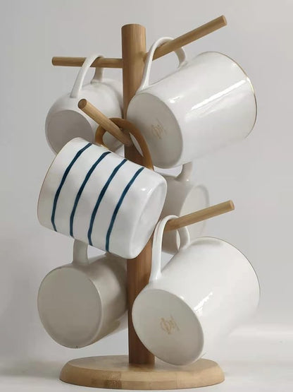 Dorhors Mug Tree,Coffee Cup Holder with 6 Hooks,Wood Mug Holder for Counter,Coffee Bar Accessories and Orgnizer station (Natural)