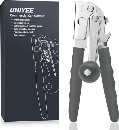 Commercial Can Opener, UHIYEE Hand Crank Can Opener Manual Heavy Duty with Comfortable Extra-long Handles, Oversized Knob, Large Handheld Can Open Easy for Big Cans, Gray - Image 8