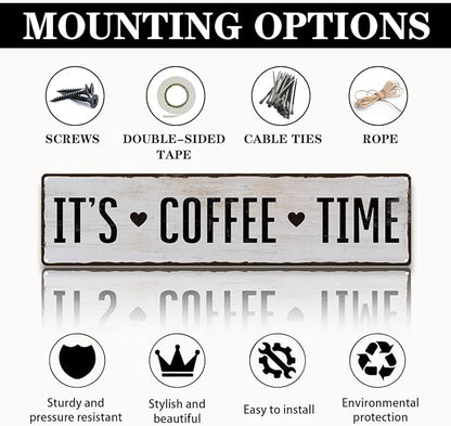 Coffee Metal Tin Sign, It's Coffee Time Sign, Home Kitchen Wall Decor, Farmhouse Decorations for Cafe, Coffees Station Decors, Decorative Metal Wall Signs 15.8x4 Inches - Image 3