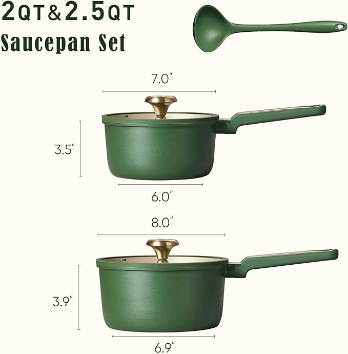 CAROTE 2QT & 2.5QT Sauce Pan Sets with Lid & Ladle Cooking Pots Nonstick Saucepans Cookware Set Small Kitchen Pot, Induction Comptable, Easy to Clean, PFOA FREE (Green) - Image 2