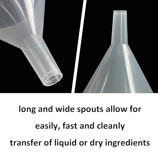 8 Pack Multi-Purpose Plastic Funnels with Long Reaching Spout (4.7”) for Water Bottle, Easy and Smooth Content Transfer by ZMYBCPACK - Image 4