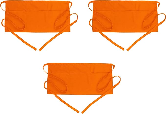 BOHARERS Waist Apron with 3 Pockets 3 Pack - Orange Waitress Server Short Apron by BOHARERS