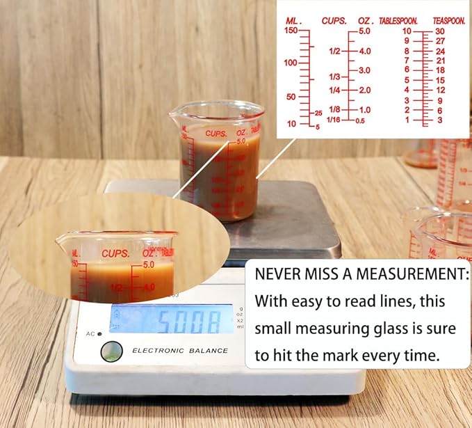 High Borosilicate Glass Measuring Cup-V-Shaped Spout，Glass Measuring Beaker for Kitchen or Restaurant, Easy to Read, 150 ML (5 Oz)-Pack of 2 - Image 3