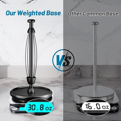 VEHHE Paper Towel Holder Countertop with Weighted Base, One-Handed Tear Paper Towel Holder with Damping Function and EVA Non-Slip Pad for Bathroom and Kitchen (Black) - Image 3