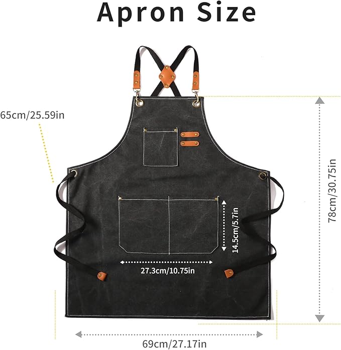 Tosewever Canvas Cross Back Chef Cotton Aprons for Men Women with Large Pockets - Image 7