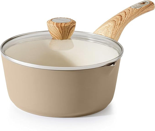 SENSARTE Ceramic Nonstick Sauce Pan with Lid, 2.5 Quart Saucepan with Double Spout, Large Cooking Pot, Non toxic Kitchen Sauce Pot, Non stick Saucier Pan, Induction Cookware, PFOA PTFE PFAS Free by SENSARTE