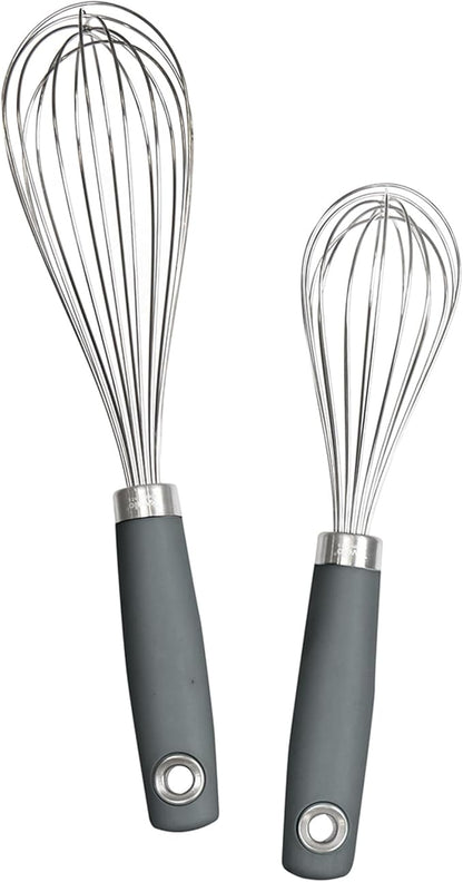 Tovolo Wire Whisk Set of 2 for Baking Cooking Mixing Whisking, 10" & 12" Inch Stainless Steel Wire Kitchen Whisk Set Balloon Design Sturdy Comfort Grip Handle BPA Free Dishwasher Safe, Charcoal Gray by Tovolo