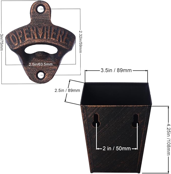 Antique Copper Cast Iron Beer Bottle Opener Wall Mounted Soda Drink Bottle Top Opener with Cap Catcher Narrow for Table Cooler Post - Image 5